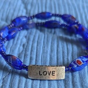 LOVE Blue Beaded Stretch Bracelet - Unbranded